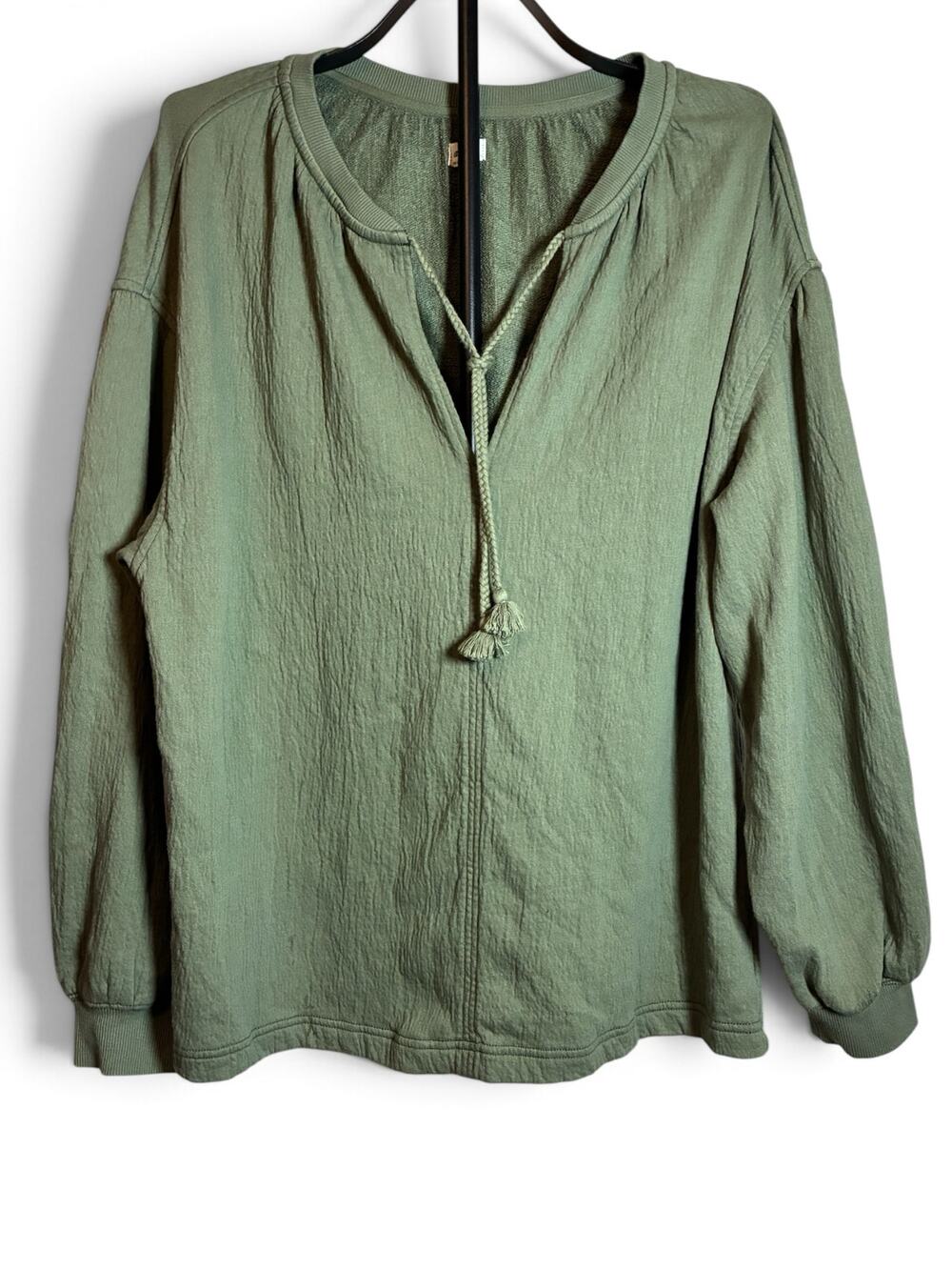 Aerie Easy Street Oversized Split Tie Neck Sweatshirt Sage Green Pullover M